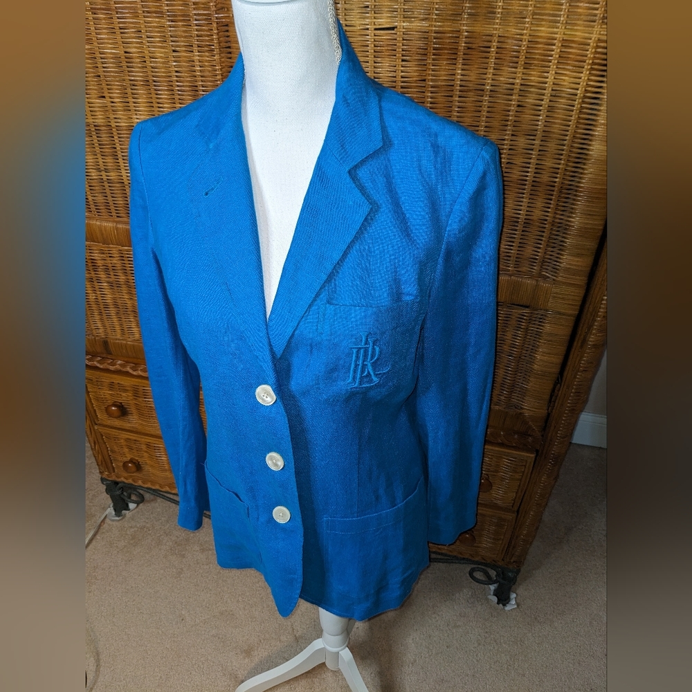 Ralph Lauren Vintage Electric Blue Insignia Linen Jacket SIZE 4